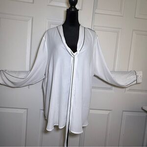 Forever 21 White Button-Down Blouse with Black Trim